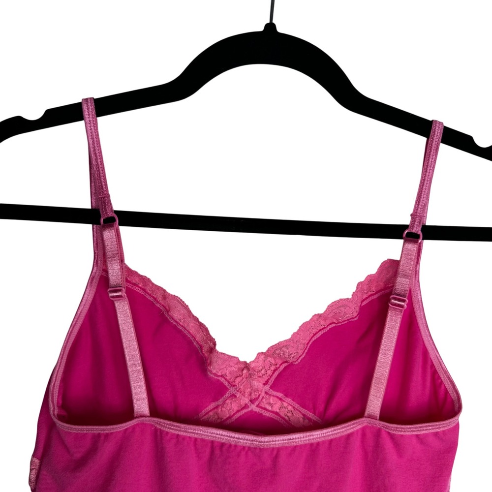 VTG Y2K‎ Victoria's Secret PINK Size Medium Babydoll Hot Pink Cami Top Lace Trim - Picture 8 of 8